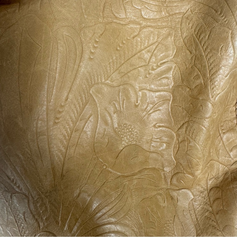 American Leather Co. Embossed Floral Flowers Tan Beige Shoulder Bag Purse - Picture 3 of 12